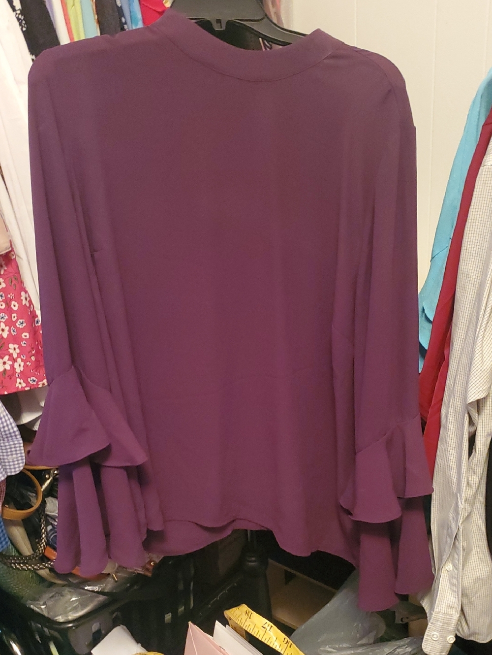 Eloquii Plum Double Ruffle Sleeve Blouse